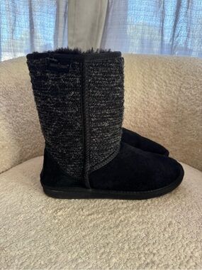 Minnetonka Women’s Size 10 Black Suede Mid Calf Boots Knit Shaft Winter